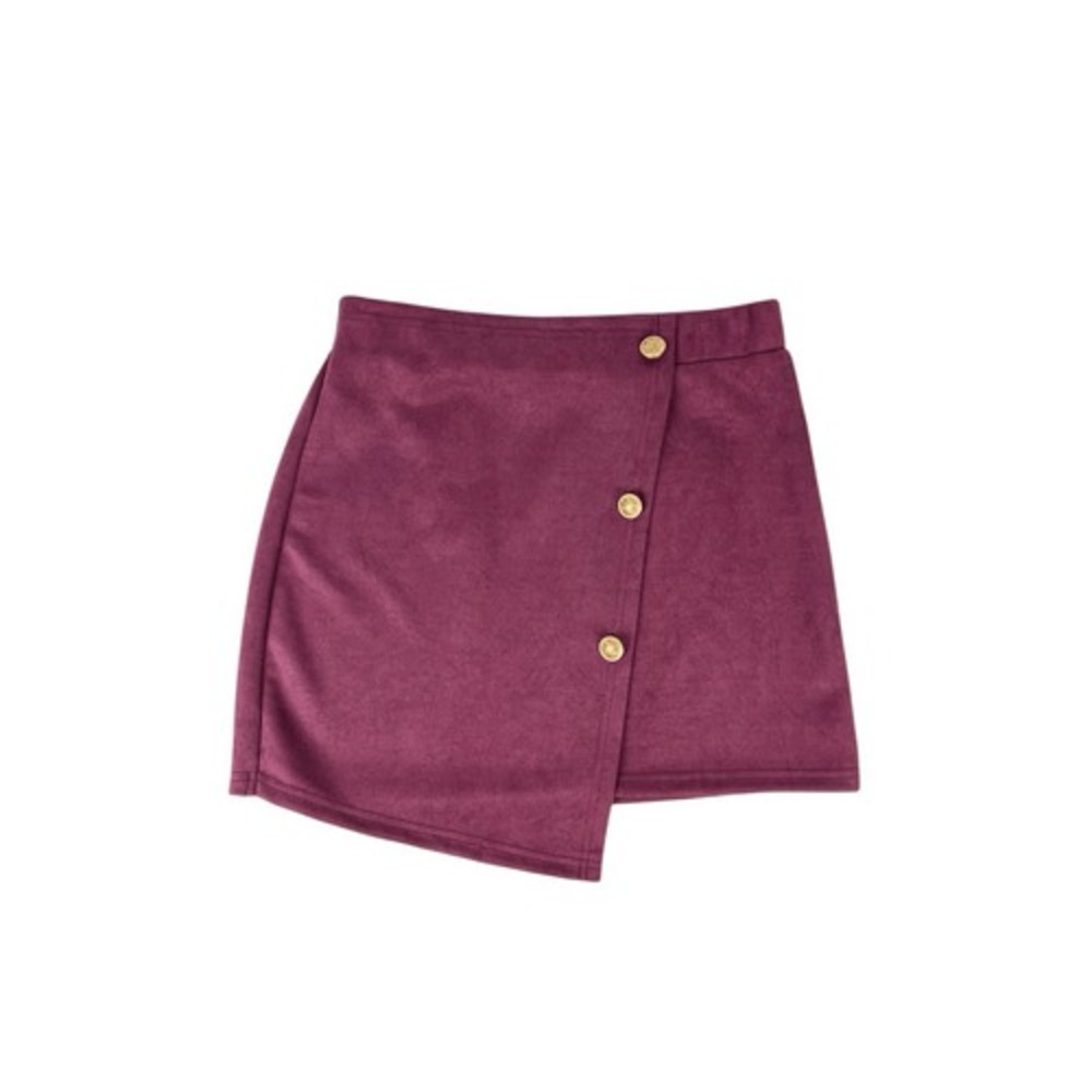 Shein‎ Maroon Red Faux Suede Foldover Mini Skirt Elastic Waist Size 6
